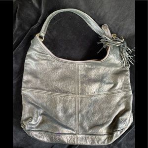 gunmetal leather shoulder bag